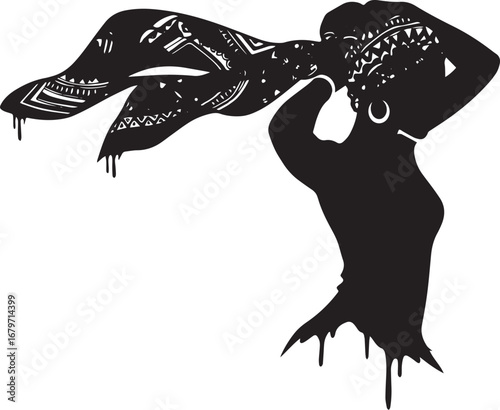 Silhouetted woman in vibrant headwrap evoking cultural identity