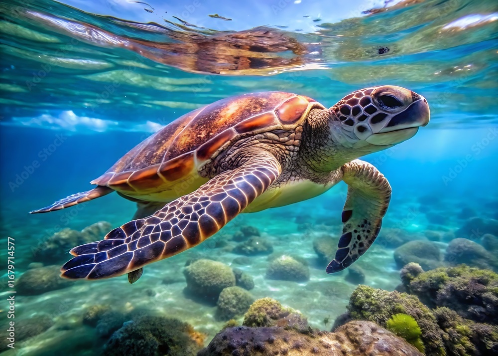 Obraz premium sea turtle swimming in water isolated on white background JPG, AI GENERATED