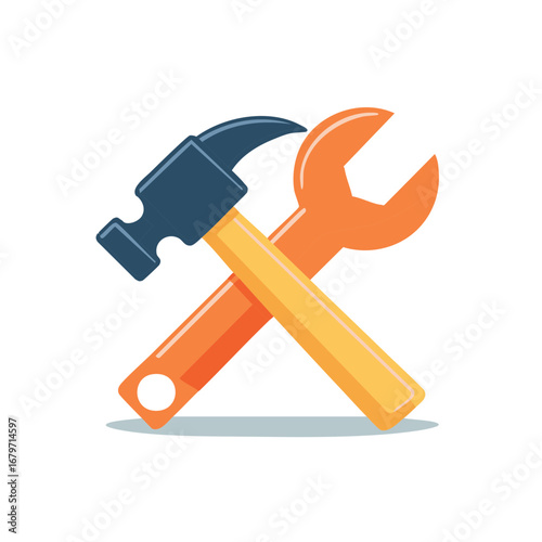 Crossed hammer and wrench tools representing construction, repair, and DIY.