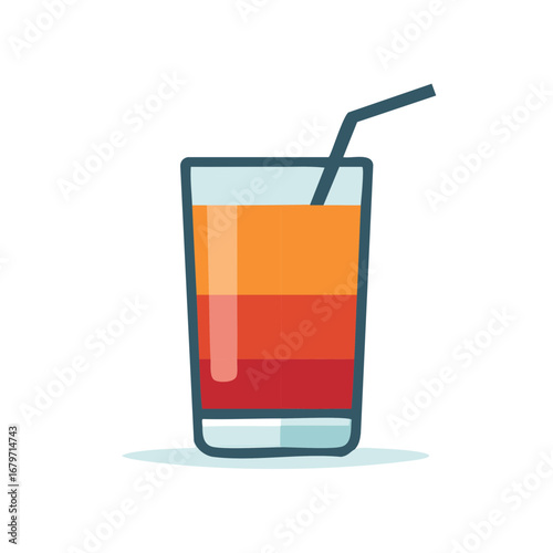 Colorful layered drink illustration in a glass with a straw refreshing beverage