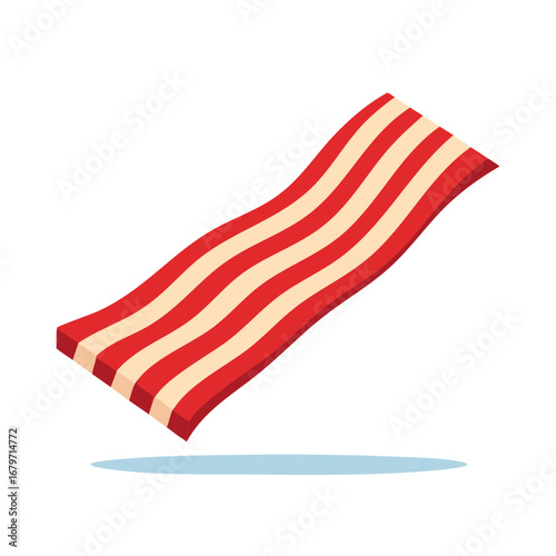 Isometric illustration of a wavy strip of bacon for breakfast food concepts and graphic design