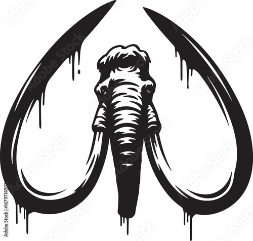 Abstract Mammoth Illustration with Dripping Paint Effect in Blac