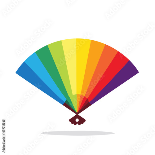 Colorful fan with rainbow stripes elegantly fanned out against a white background