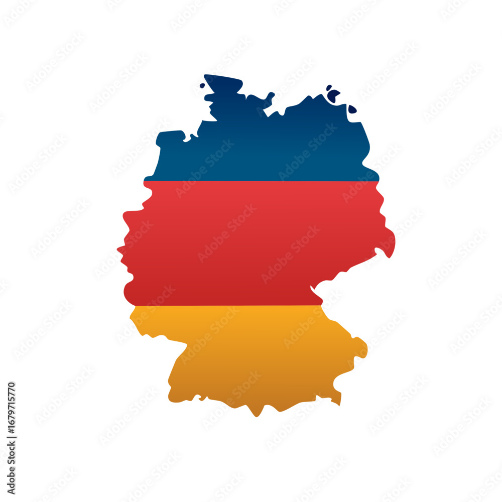 Fototapeta premium Germany Map Illustration with National Flag Color Stripes Shape Design Isolated