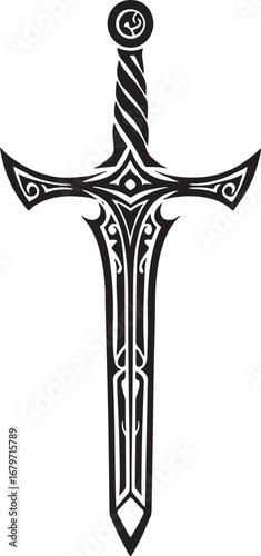 Intricate Medieval Sword Icon with Decorative Hilt and Detailed