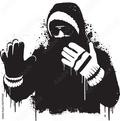 Striking monochrome vector illustration of a hooded figure with