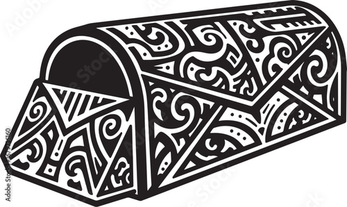 Intricate Mailbox Design with Geometric and Swirling Black-and-W