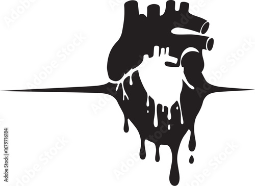 Abstract heart silhouette with melting drips, a conceptual repre