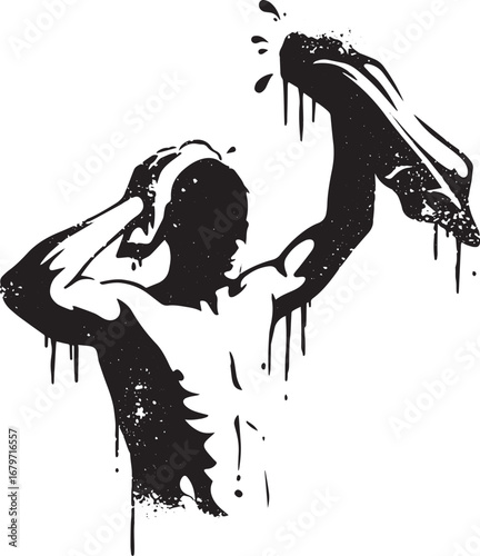 Graphic illustration of a sporty man drying himself with a towel