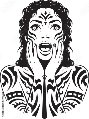 Striking vector illustration of a tattooed woman expressing prof