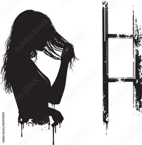 Silhouette of a woman with filmstrip graphic element creating a