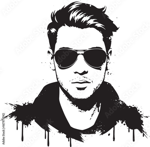 Stylish monochrome portrait illustration of a man with aviator s
