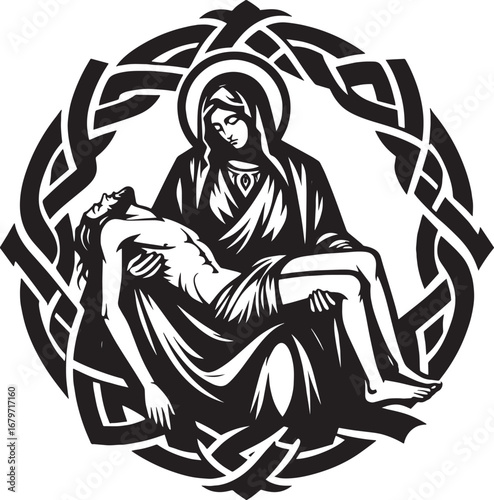 Artistic representation of the Piet��, a sorrowful depiction of the Virgin Mary and Jesus