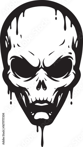 Stylized dripping skull graphic for backgrounds, logos and desig