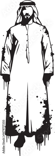 Modern arabian man illustration adorned with artistic splatter e