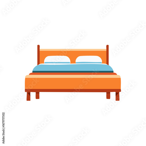 Isolated Comfortable Bed with Pillows and Blanket Design Illustration for Home Interior or Hotel Room