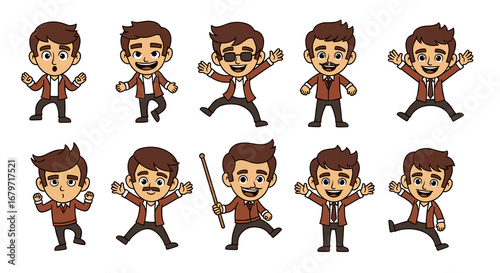 Cartoons present various poses, expressions, actions. Animation character, fun, happiness, vector, cute, design, illustration, joyful, emotion, figure