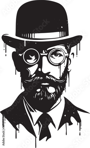 Monochromatic portrayal of a distinguished gentleman donning a b