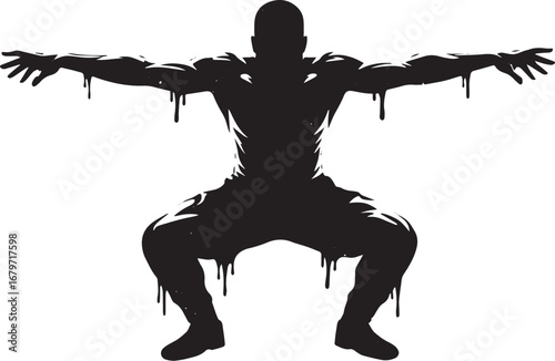 Silhouette of a man in dynamic pose with abstract dripping paint