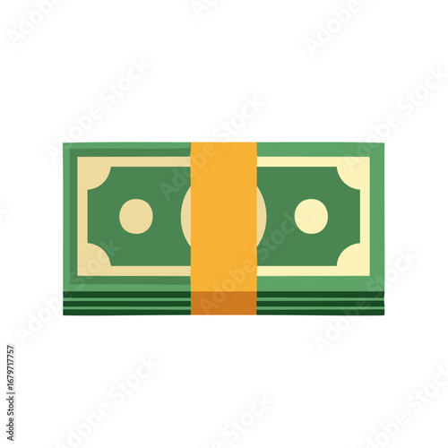 Bundle of Flat Design US Dollar Banknotes Secured with Orange Paper Band