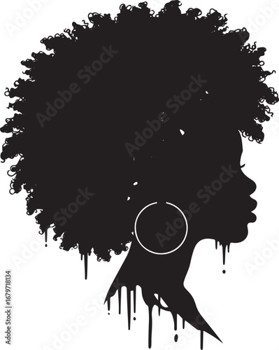 Silhouette of a woman with afro hair adorned with a vibrant patt