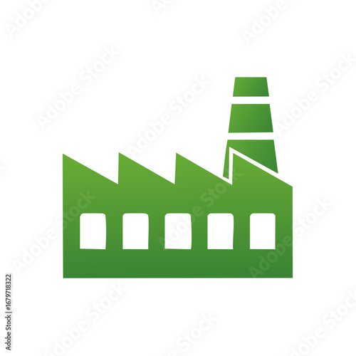 Green factory icon for sustainable industry and eco friendly production