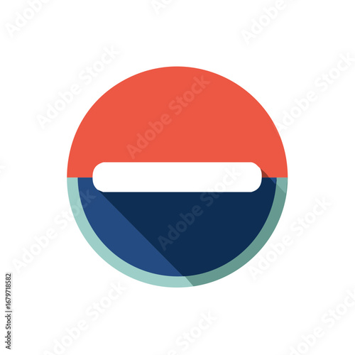 Abstract two-tone circle design featuring a prominent white horizontal minus symbol