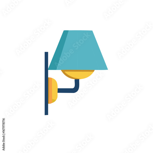 Illustration of a Blue and Yellow Wall Lamp with Shade Lamp Interior Decoration