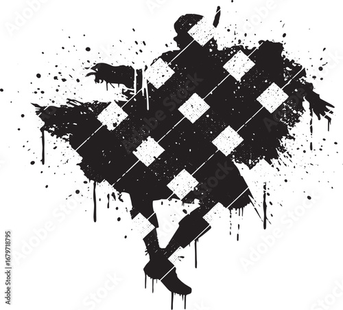 Abstract silhouette of scottish man with tartan pattern and grun