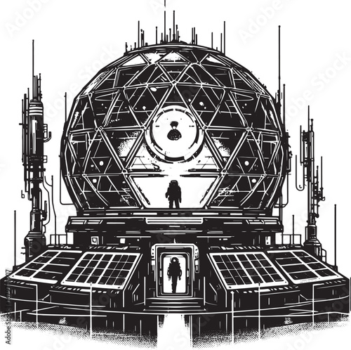 Futuristic Space Station Illustration: Exploring Advanced Technology and Scientific Exploration