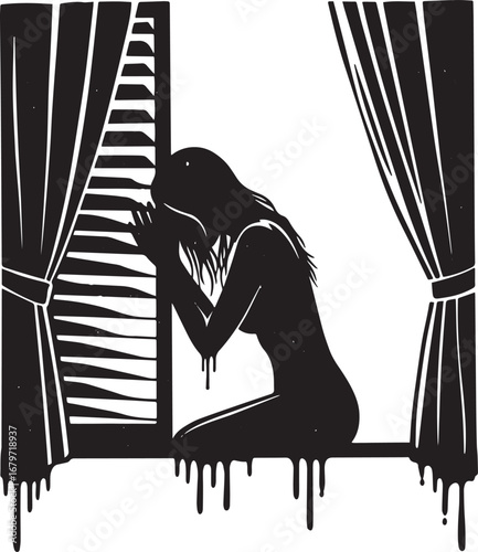 Melancholic Silhouette: A Woman in Quiet Contemplation by a Wind