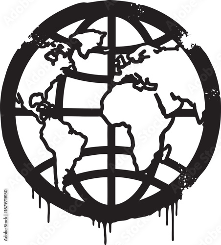 Stylized world globe silhouette dripping, conceptual global unit