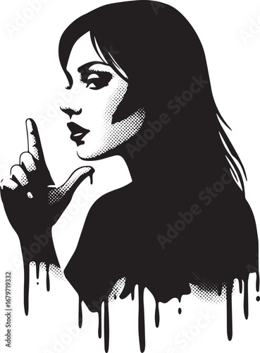 Monochrome woman silhouette conveying secrecy with stylized drip
