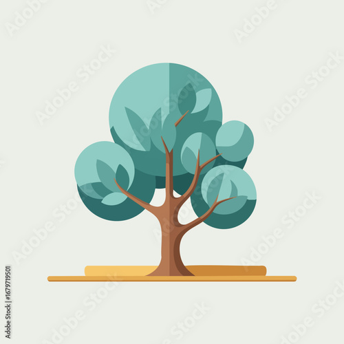 Stylized Geometric Tree with Round Leaves Illustration.