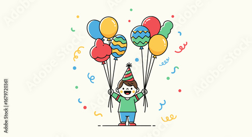 Child's Birthday Illustration: Celebration, Joy, Balloons, and Festive Party Elements