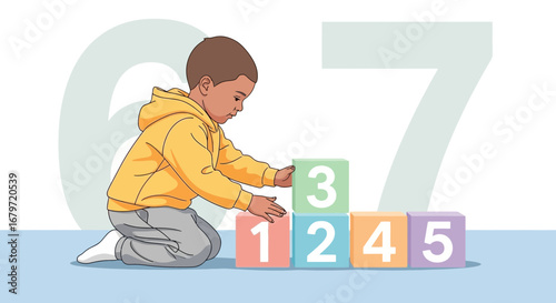 Child's Exploration With Colorful Digit Blocks and Numbers Creating A Joyful Learning Moment