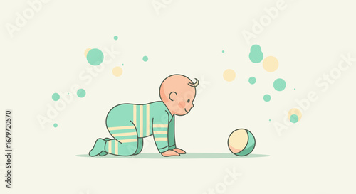 Child's Early Life: A Delightful Illustration Depicting Crawling And Playful Exploration