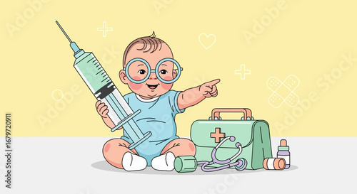 Curious Infant Shows Future Medical Aspirations With A Large Syringe