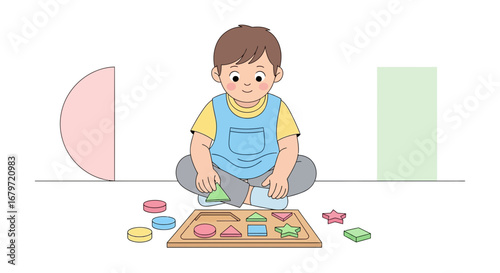 Child's Playtime: A Youngster Delights In Geometry And Shape Puzzles Educationally