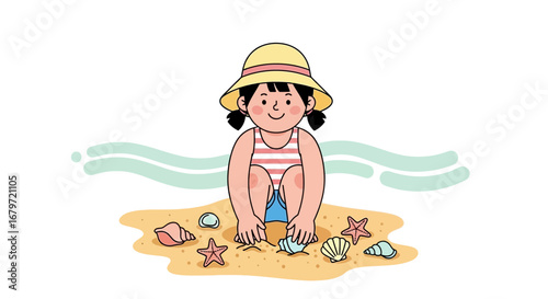 Child's Seaside Exploration: Playful Moments of Discovery on the Sandy Shores and Sunshine