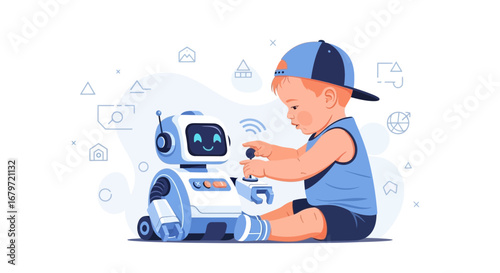 Child's Technological Interaction: Joyful Robot Playtime Featuring Innovation and Amusement