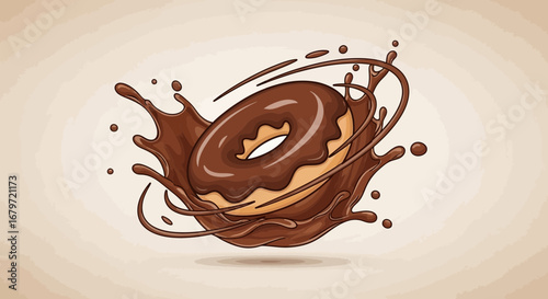 Chocolate Drizzle Donut Splashing Sweetly Delicious in a Seductive, Tempting Burst