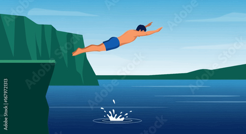 Cliff Diving Adventure: Capturing The Exhilarating Dive Into Sparkling Azure Waters