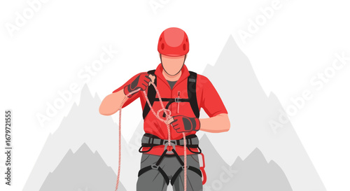 Climber Preparing Rope, Safety First, Ready for Adventure and Ascending Mountains