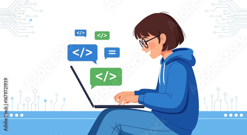 Coding Enthusiast Working On Laptop Creating Digital Code Information Effectively