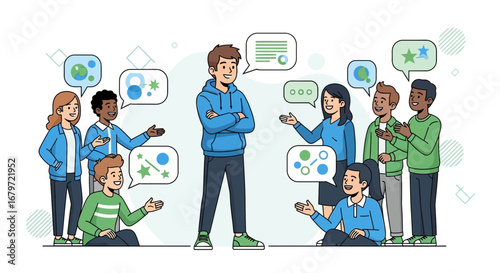 Collaboration And Concept Sharing Represented Among A Group of People In Modern Style