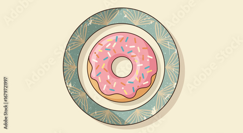 Colorful Donut Delight: A Playful Dessert on a Stylish Plate, Simply Delicious