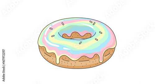 Colorful glazed donut with rainbow frosting, sprinkle on top, isolated on a white background