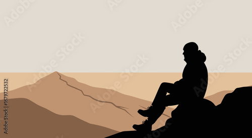 Contemplative Silhouette Atop Landmark: A Soothing Scene of Serenity and Solitude