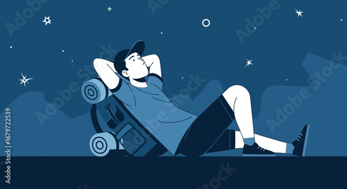 Contemplative Hiker Gazing At The Night Sky, Dreaming Under The Stars No Comma